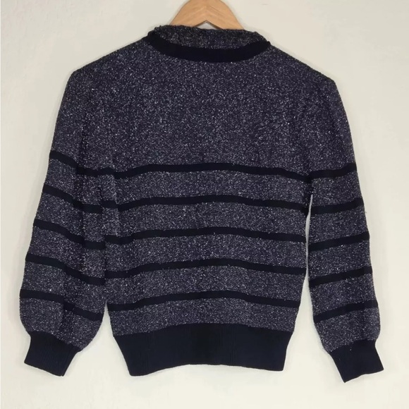 CO Womens Long Sleeve Sparkle Holiday Stripe Sweatshirt Blue Size Large Womens - Picture 2 of 7